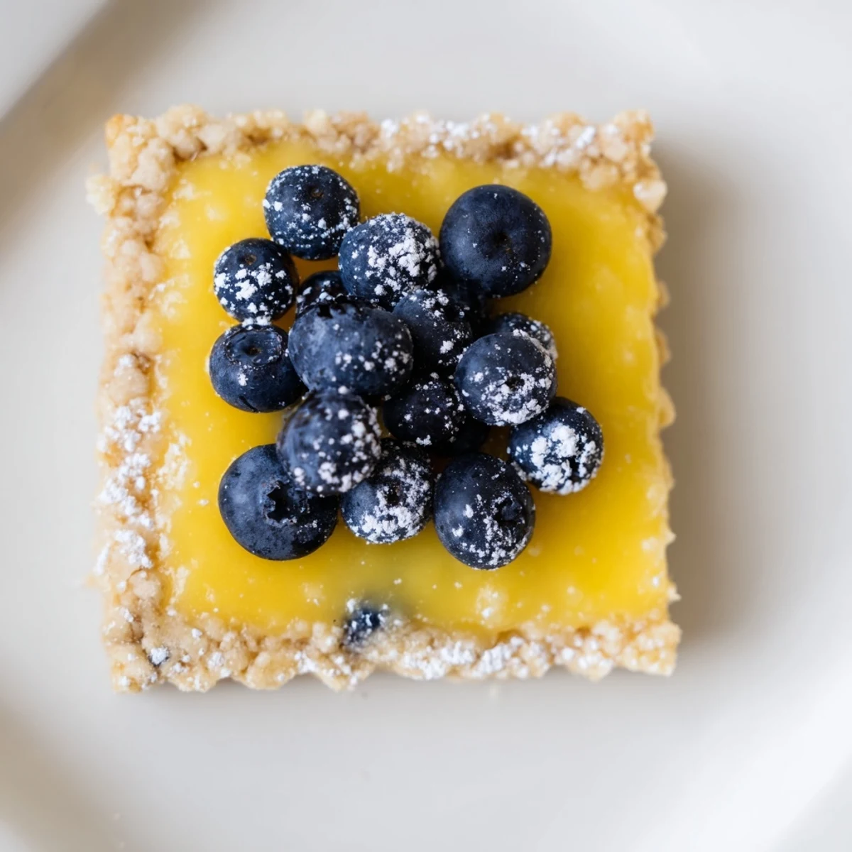 A close-up of Decadent Lemon Curd and Blueberry Squares, showcasing juicy blueberries on top.