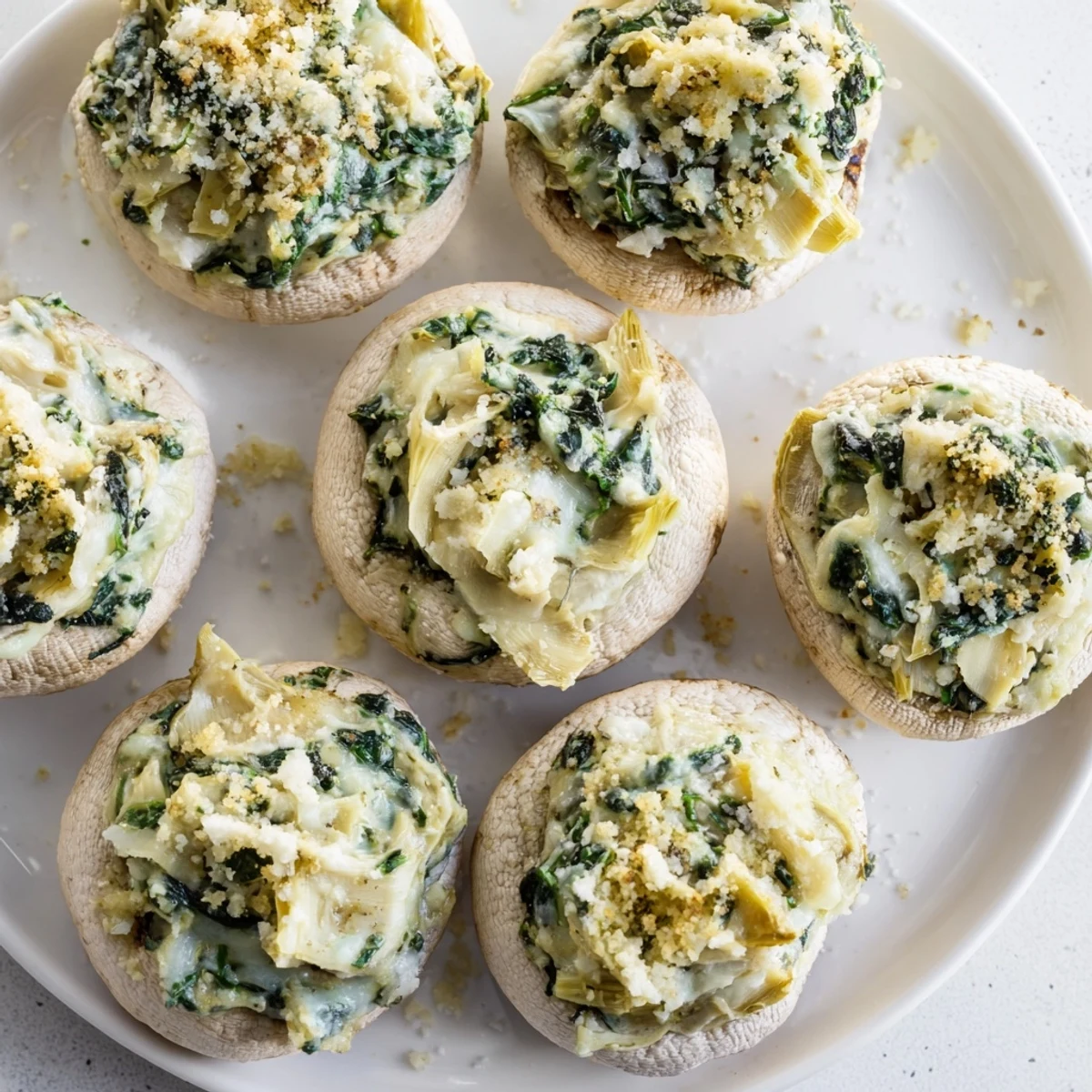 Sizzling baked Creamy Spinach and Artichoke Stuffed Mushrooms filled with creamy cheese and veggies.