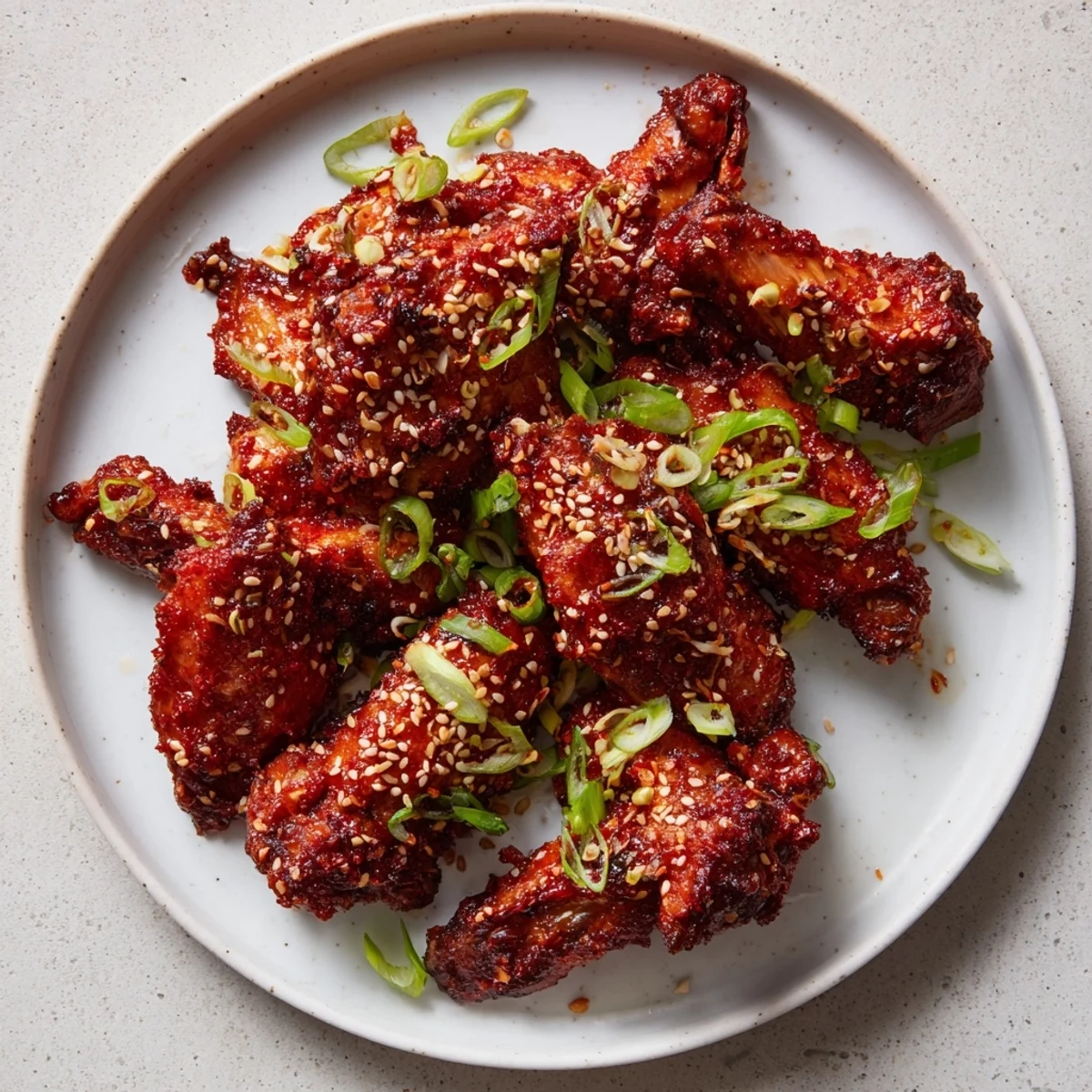 Golden-brown Crispy Honey-Chili Glazed Chicken Wings with sesame seeds, ready to be devoured with friends.