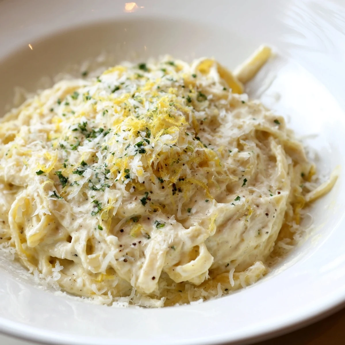 Easy 20-Minute Creamy Alfredo Pasta, inviting with its glossy sauce, ready for a comforting weeknight meal.