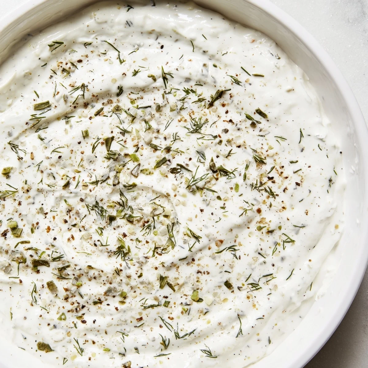 A bowl of cool, homemade Greek Yogurt Ranch Dip, ready to serve with crunchy carrot sticks and bell peppers.