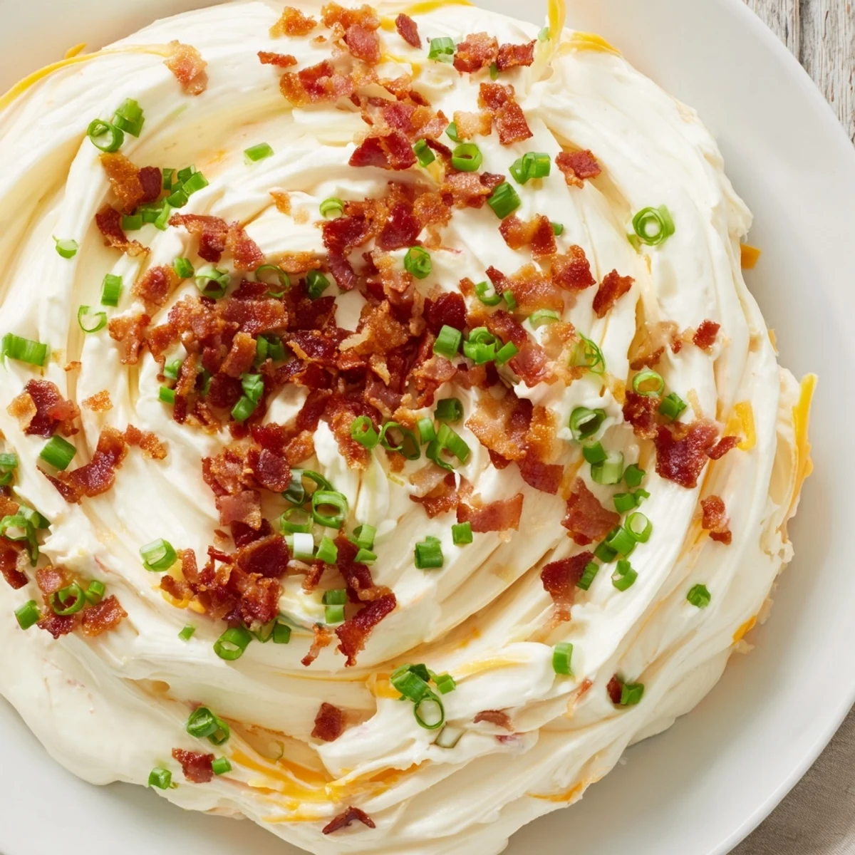 Deliciously savory cheesy bacon ranch dip, served hot with tortilla chips, featuring a melty cheese topping.