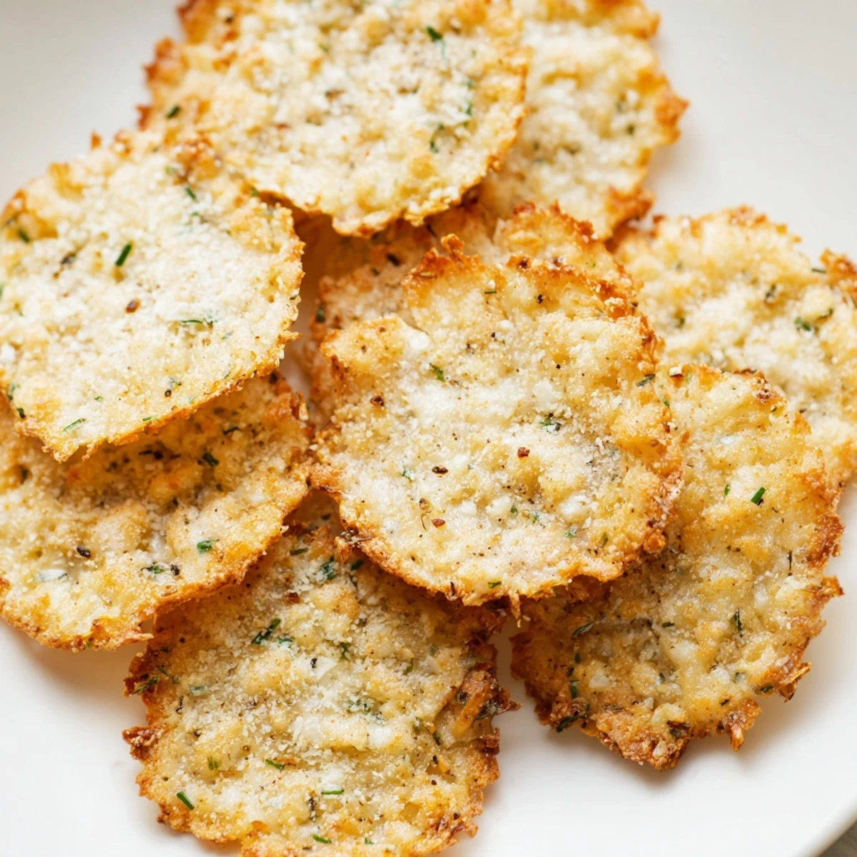 Savory Crispy Cottage Cheese Chips, thinly spread and sprinkled, ideal for a high-protein treat.