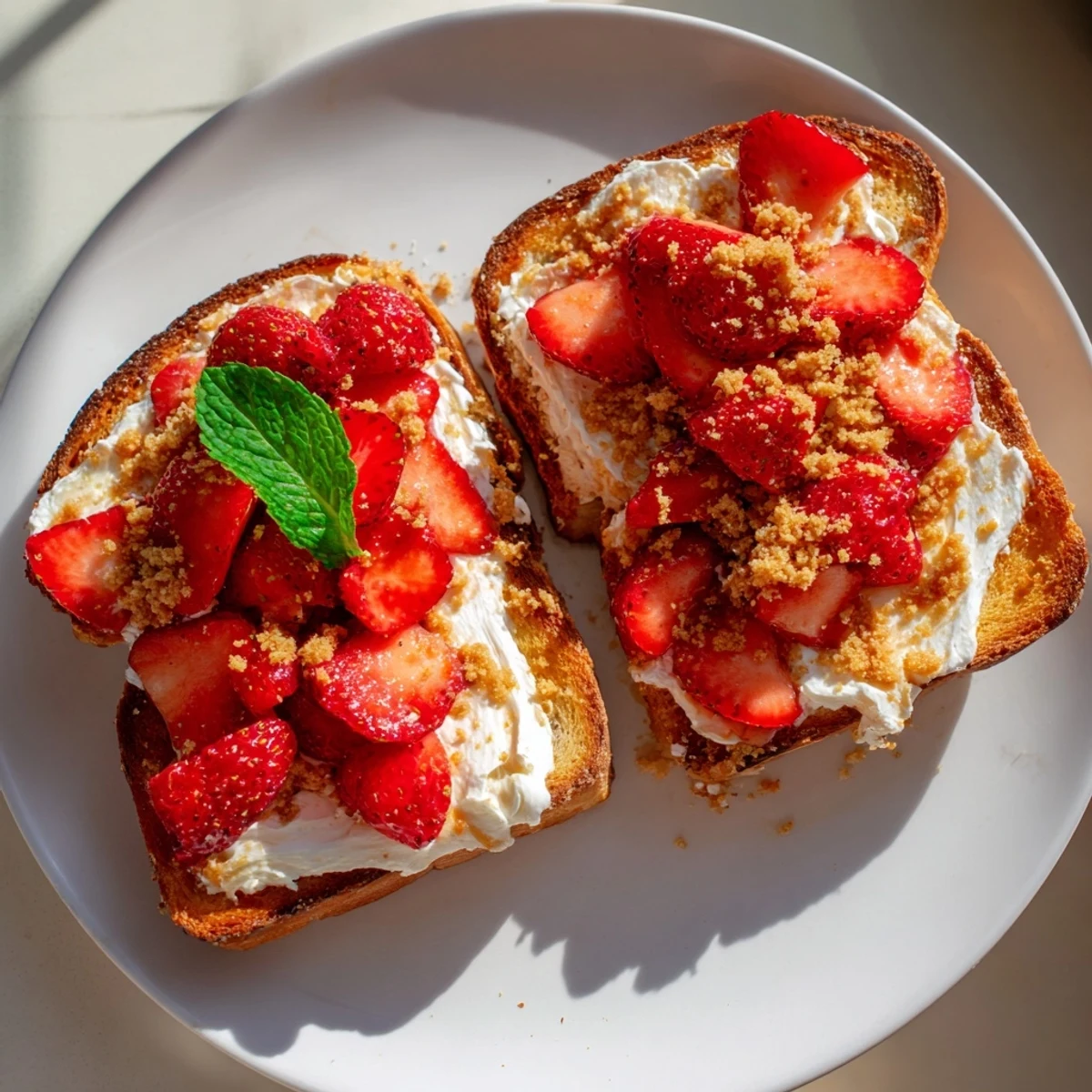 Quick and easy Strawberry Cheesecake Toast, a sweet breakfast or dessert on toasted brioche.