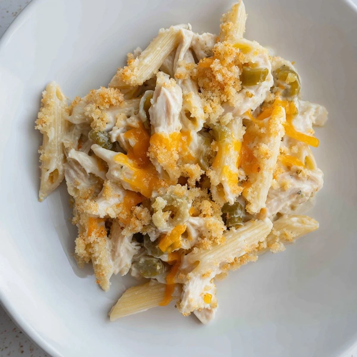 Golden-crusted Jalapeno Popper Chicken Pasta with a creamy, cheesy interior, ready to serve and enjoy.