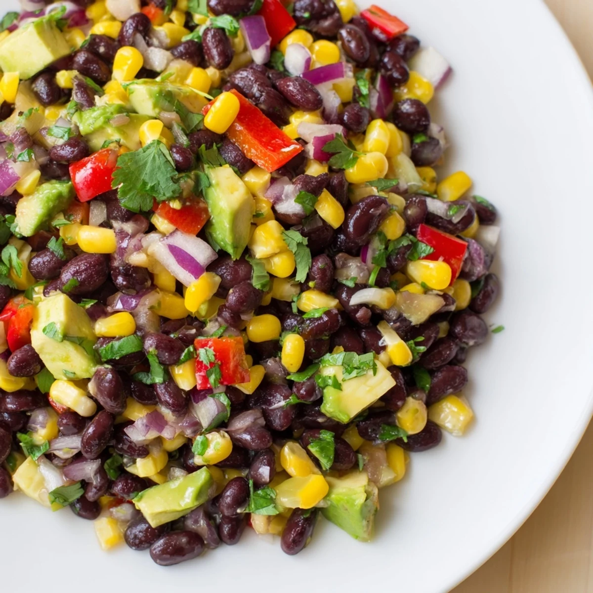 Freshly made Southwest Black Bean Salad, a zesty and flavorful side dish or meal.