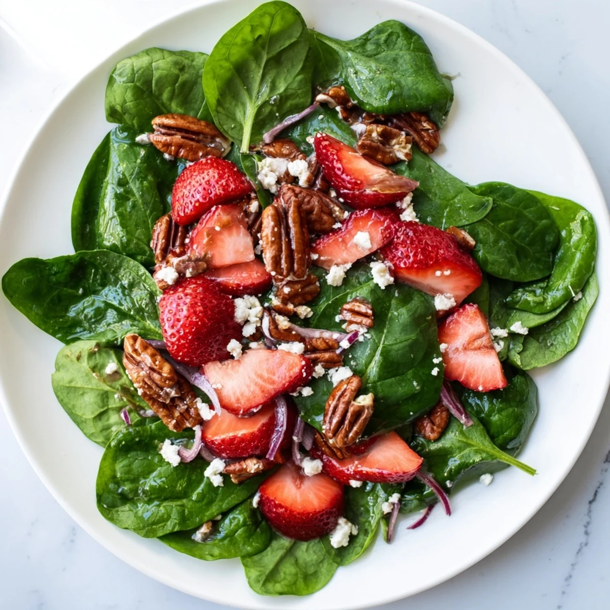 This vibrant strawberry spinach salad shows off fresh, juicy strawberries, perfect for a summer lunch.