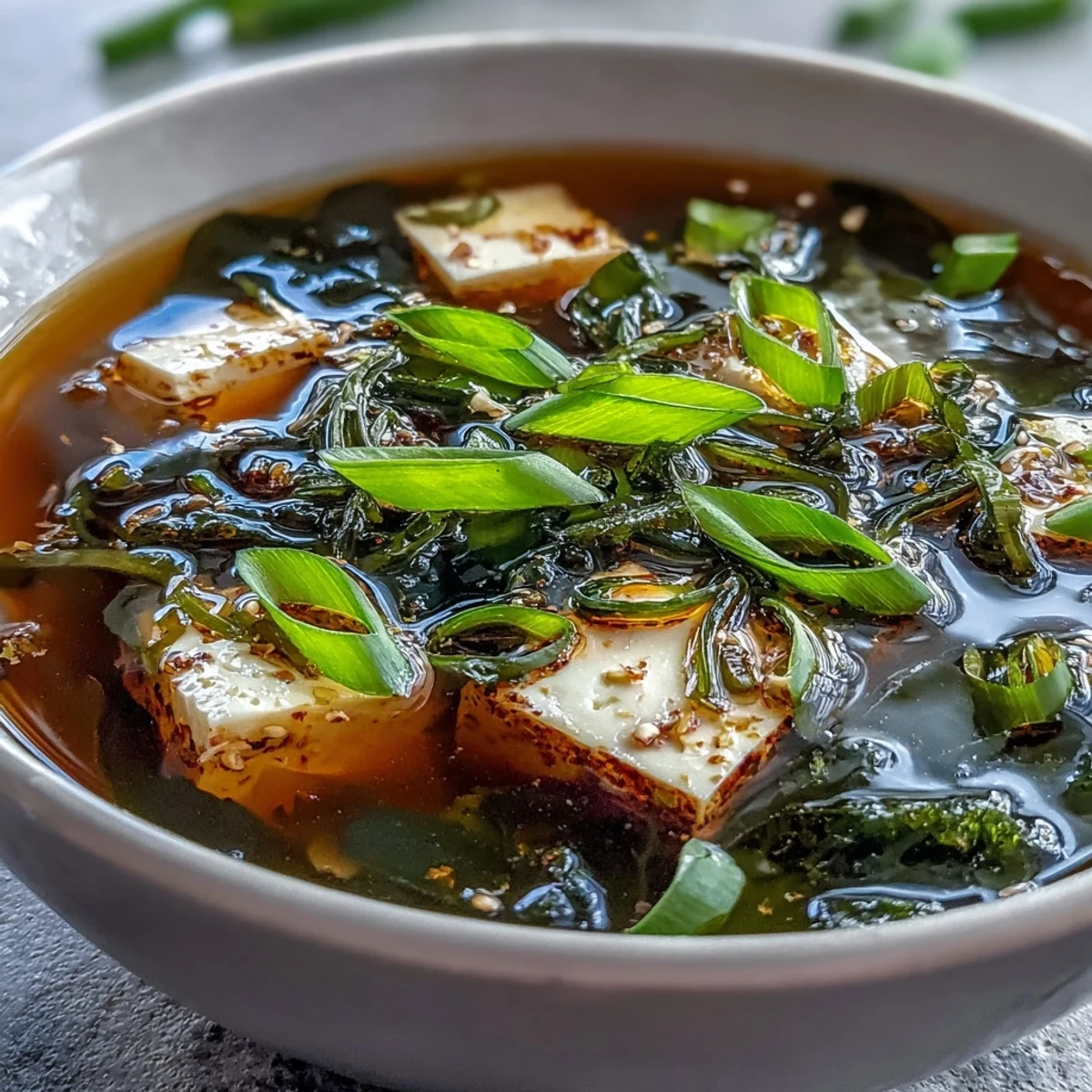 Easy Miso Soup With Tofu served in a ceramic bowl, ready to pair with rice or a salad.