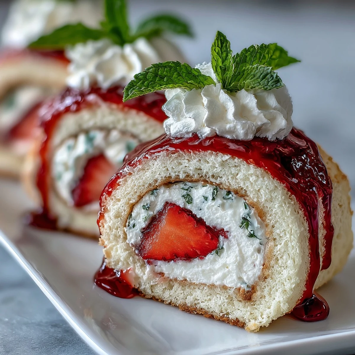 Thin, golden crepes rolled with airy sponge cake, fresh strawberry slices, and fluffy whipped cream for a whimsical dessert sushi.