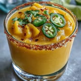 Fruity spicy mango margarita slushie, vibrant, icy, perfect for hot summer afternoons.