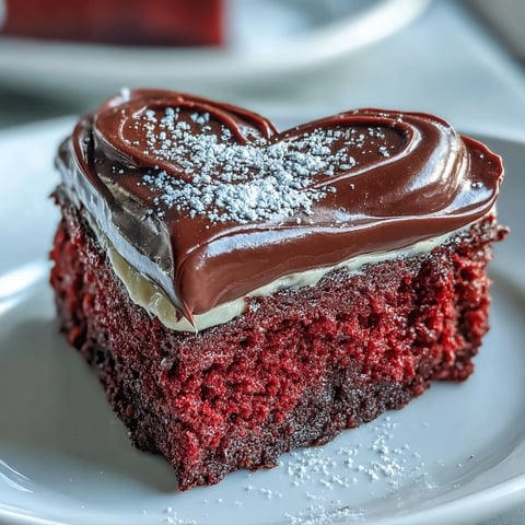 A finished Red Betty Boop Heart Cake shows a glossy dark chocolate silhouette on smooth, bright red velvety layers.