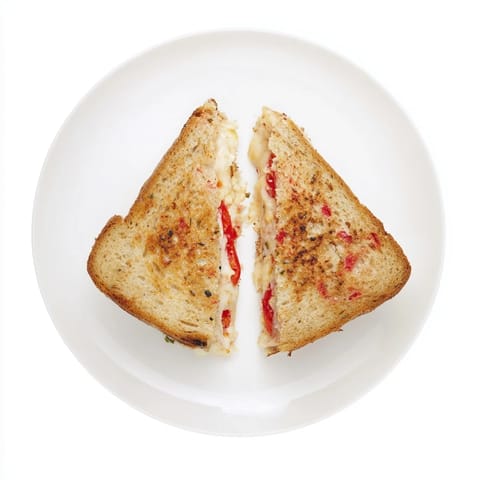 Melty pepper jack cheese and fresh tomato slices layered between golden, buttery jalapeño bread in a warm grilled sandwich.