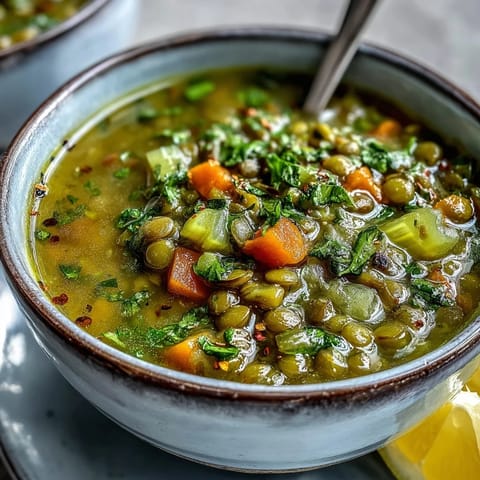 Colorful mung beans simmered with carrots, celery, and warming spices in a rustic pot, ready to serve as a nourishing vegan meal.