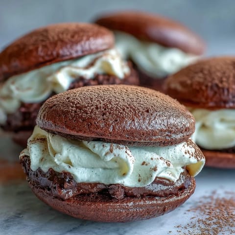Tiramisu Whoopie Pies with dusted cocoa, perfect for coffee lovers and celebrations.