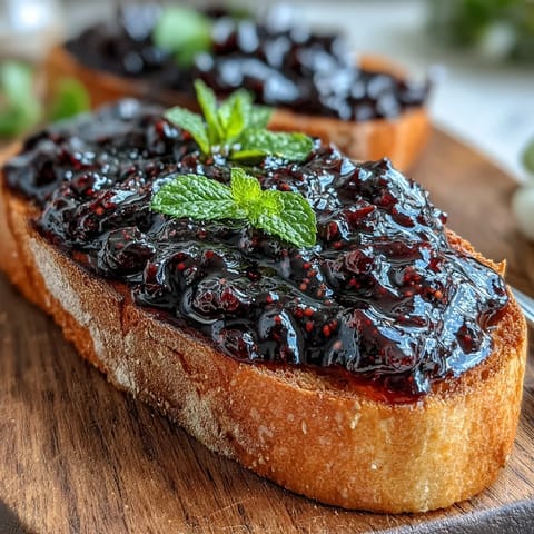 A clear jar of homemade Black Currant Jelly showcases its deep purple hue and glistening texture. 