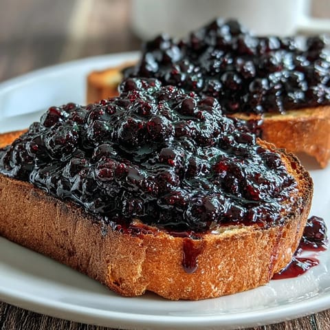 Homemade Black Currant Jam in a glass jar with a spoonful ready to spread on toast