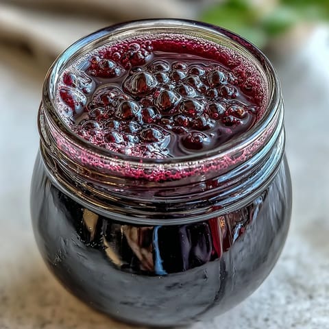Vibrant purple Black Currant Shrub glistening in a glass bottle, ready to be mixed into refreshing sparkling water.