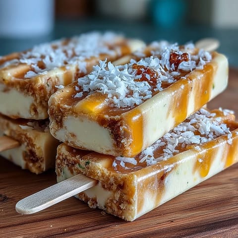 Creamy Mango Greek Yogurt Popsicles with Lime and Coconut, bursting with tropical flavor and a zesty citrus twist.