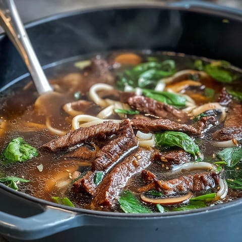 Asian hot pot noodles feast