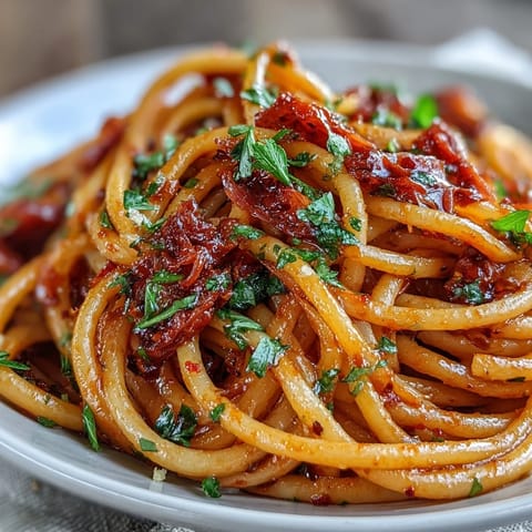 Spicy Calabrian Chili Pasta with Bucatini in Fiery Chili Oil Sauce