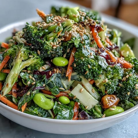Colorful broccoli crunch salad packed with shredded cabbage, carrots, and a tangy Asian-inspired dressing for a healthy side dish.  