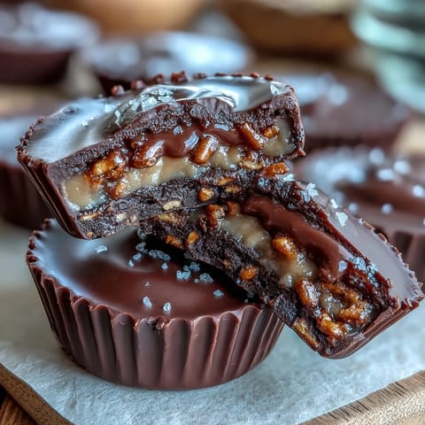 Crunchy pretzel homemade peanut butter cups with creamy filling and smooth chocolate topping.  