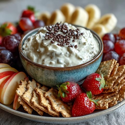Creamy cottage cheese cookie dough dip with chocolate chips, served with fresh strawberries and apple slices for a healthy dessert.