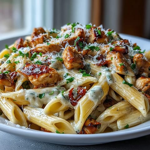 Creamy Crockpot Mississippi Chicken Pasta in a slow cooker with tender shredded chicken and tangy pepperoncini in a rich, creamy sauce.