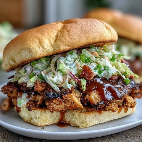 Juicy BBQ chicken sliders topped with tangy coleslaw, served on soft slider buns for a festive 4th of July feast.