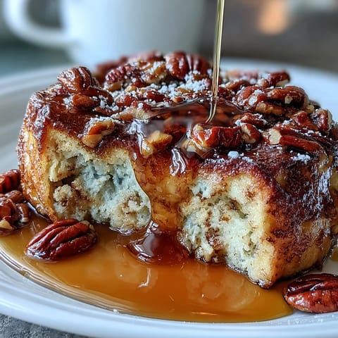 Fluffy pancake casserole baked golden with swirls of maple syrup, ready for a cozy breakfast table.
