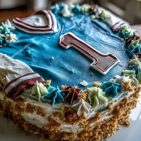 Festive graduation cake shaped like a sports jersey with vibrant team colors and personalized details for a celebratory dessert.