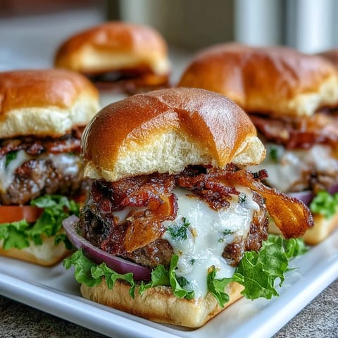 Delicious grilled bacon burger sliders, ready for a festive Father's Day meal.