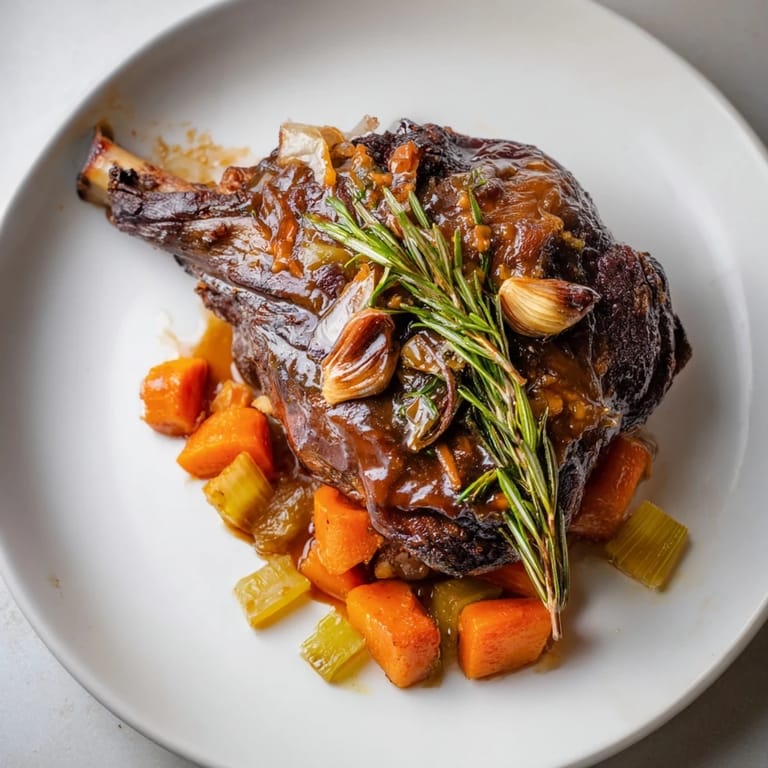Tender, slow-roasted lamb shanks falling off the bone, enhanced by savory rosemary and beef stock.