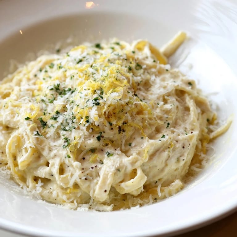 Easy 20-Minute Creamy Alfredo Pasta, inviting with its glossy sauce, ready for a comforting weeknight meal.