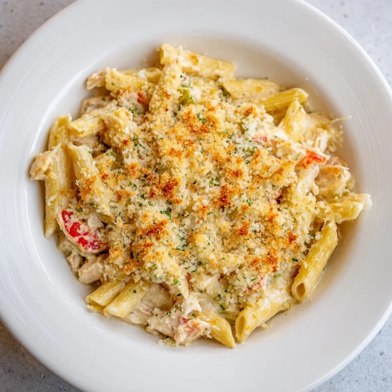 A steaming bowl of Jalapeno Popper Chicken Pasta features tender chicken, peppers, and melted cheese, perfect for dinner.