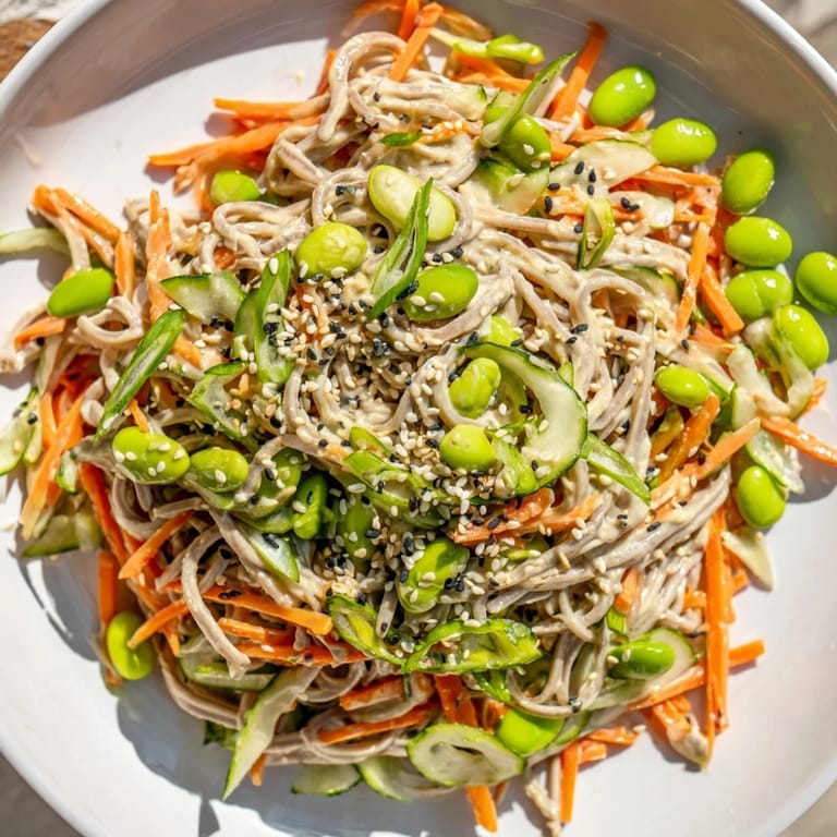 Close-up of Asian Sesame Noodle Salad showcasing perfectly cooked noodles and a creamy sesame dressing.
