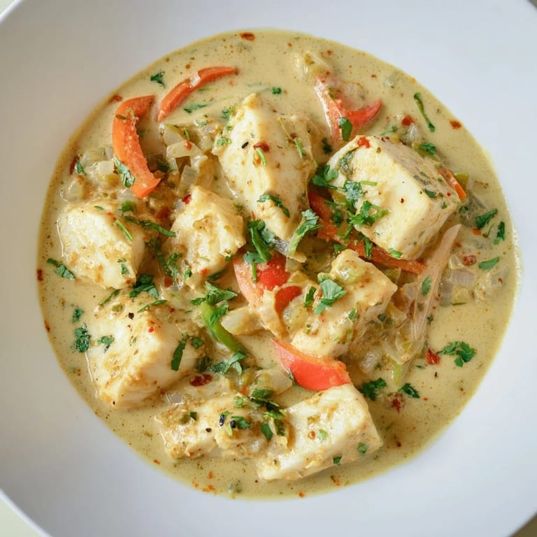 Golden Bahraini Fish Curry served in a white bowl, garnished with fresh cilantro, ready to eat.