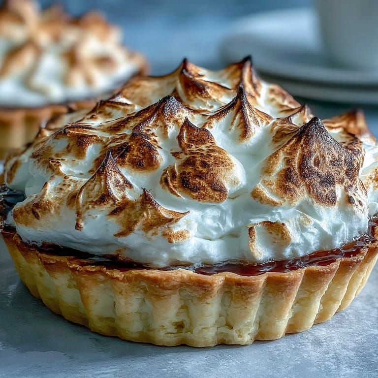 Close-up of Lemon Meringue Pie with fluffy meringue topping, next to a fork and a cup of coffee.
