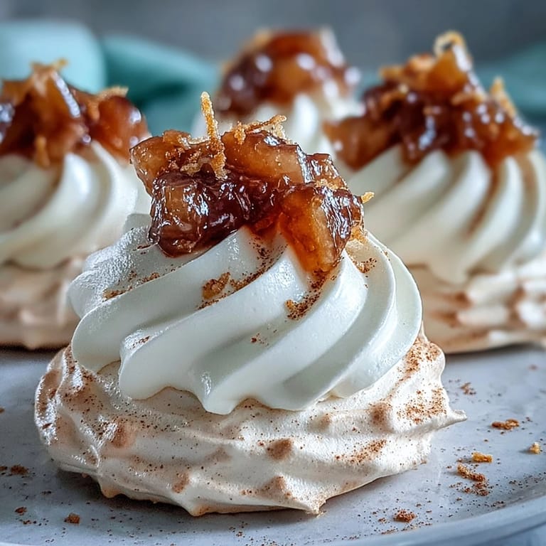 Mini Hot Toddy Pavlovas garnished with cinnamon and lemon zest, ready to serve with tea.