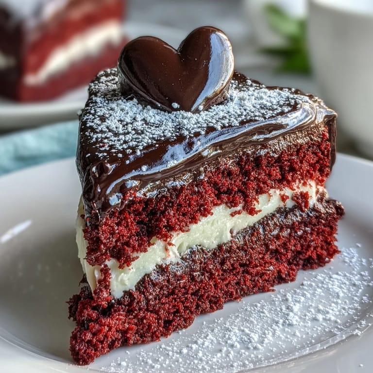 A slice of Red Betty Boop Heart Cake reveals soft red crumb and tangy cream cheese frosting, ready to serve.