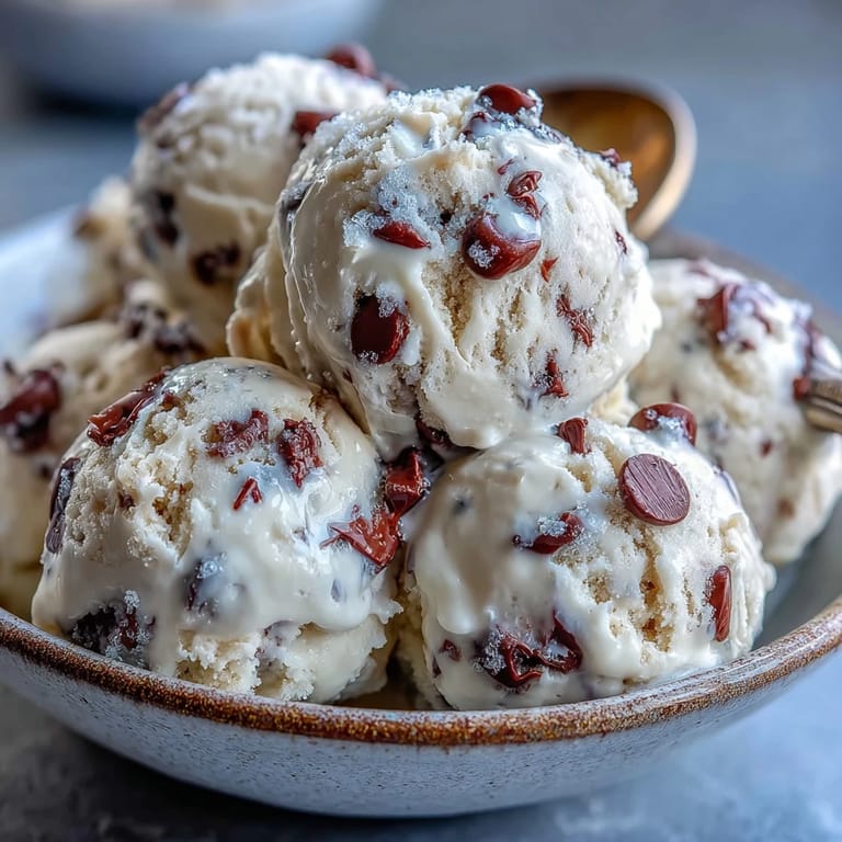 Serve scoops of Greek Yogurt Cookie Dough on small dessert plates, ready to enjoy straight from the fridge.