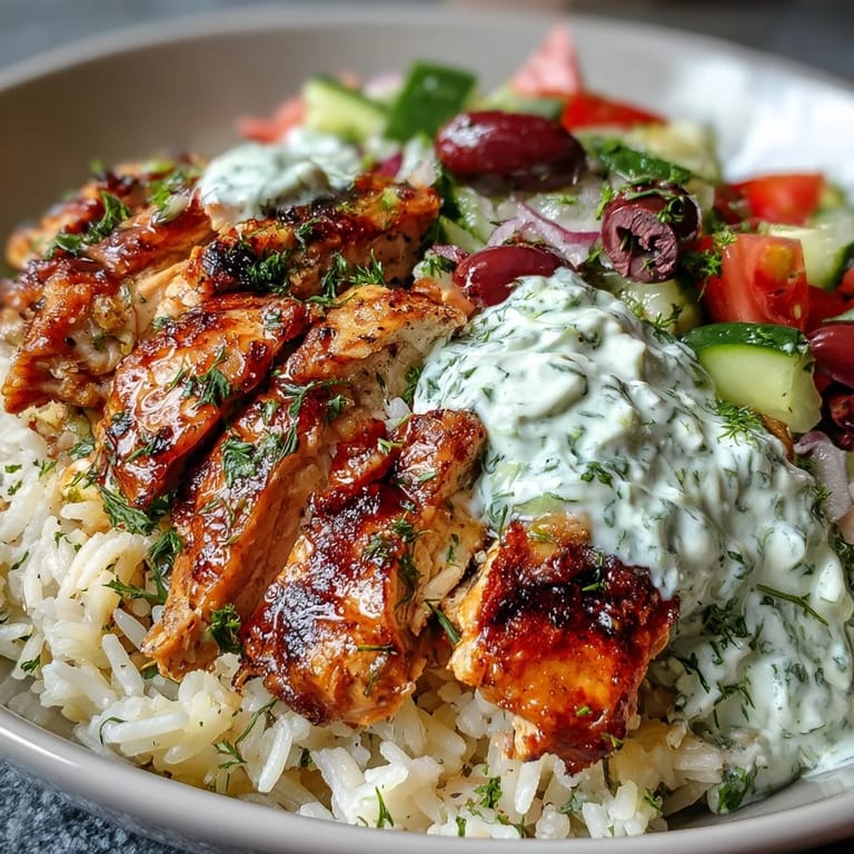 Ready in under an hour, this easy Greek Chicken Bowl combines tender marinated chicken, bright salad, and cool tzatziki sauce for weeknight dinner.