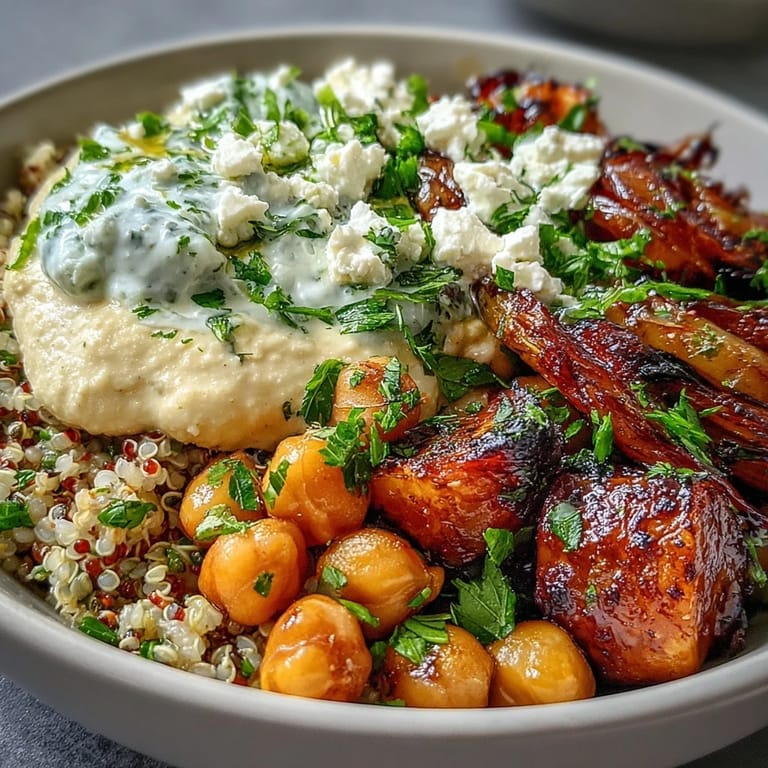 A colorful, nourishing Mediterranean Buddha Bowl with chickpeas, Greek yogurt, and lemon wedges, ready for a wholesome vegetarian lunch.  