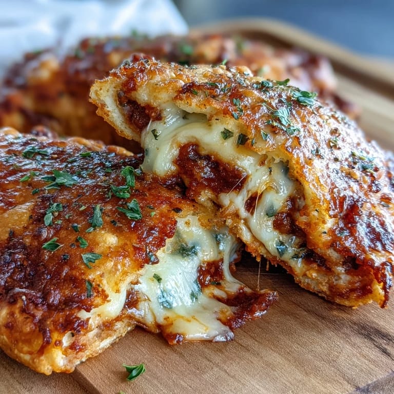 Steam rises from a sliced High Protein Pizza Hot Pocket, revealing a gooey, zesty pizza sauce filling perfect for a quick lunch.