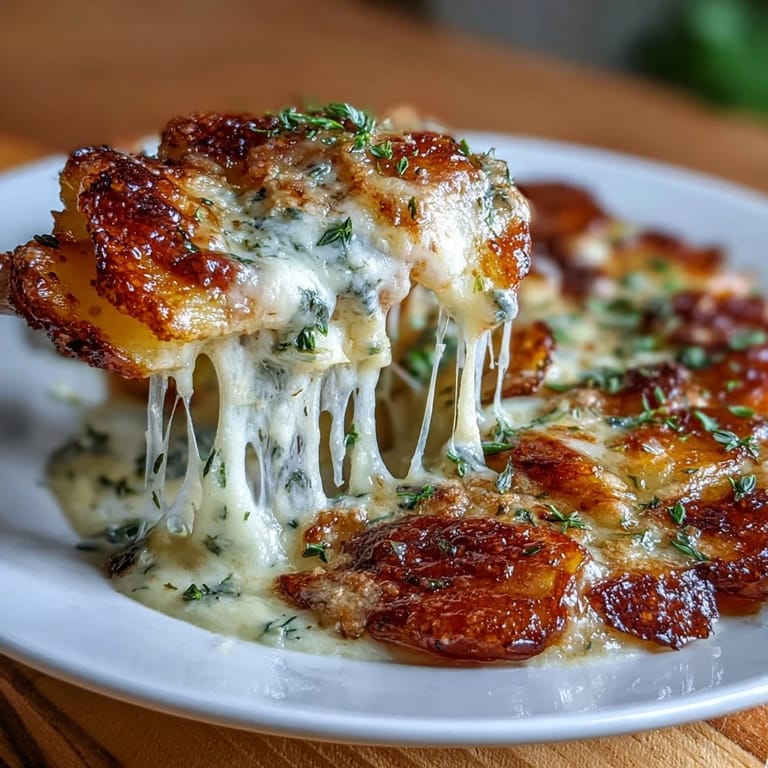 Rich and decadent creamy smashed potato gratin, baked until bubbly with fragrant herbs and mozzarella.  