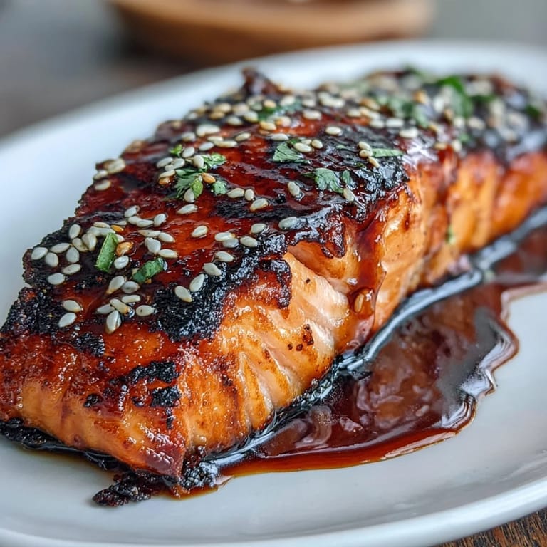 Golden-baked salmon topped with rich teriyaki glaze, served with sesame seeds and sliced green onions for an easy weeknight meal.