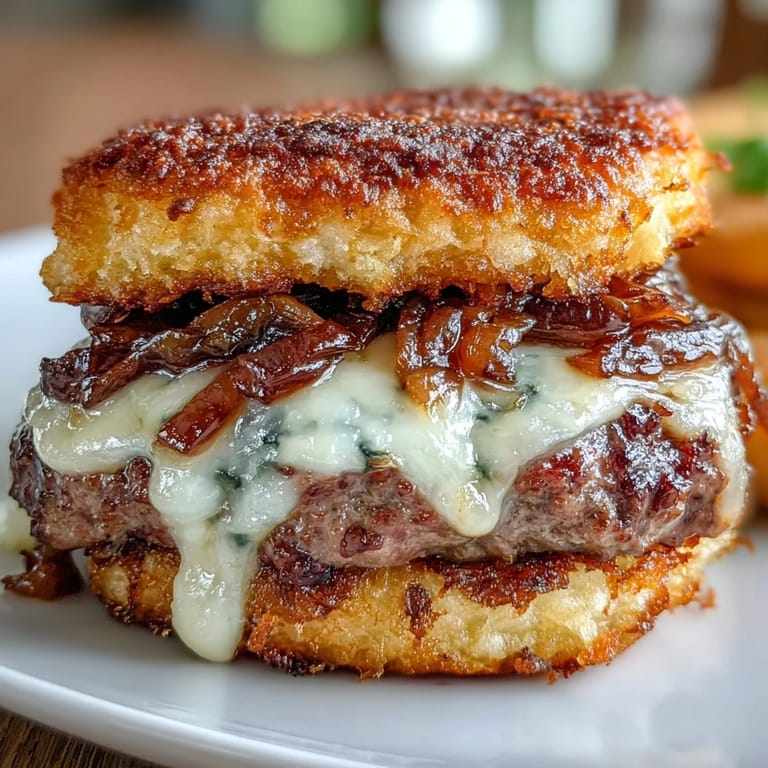 Juicy Mini Smash Burger Sliders with Caramelized Onions: Golden, crispy-edged beef patties layered with gooey melted cheese and rich caramelized onions, nestled in buttery slider buns for irresistible flavor.