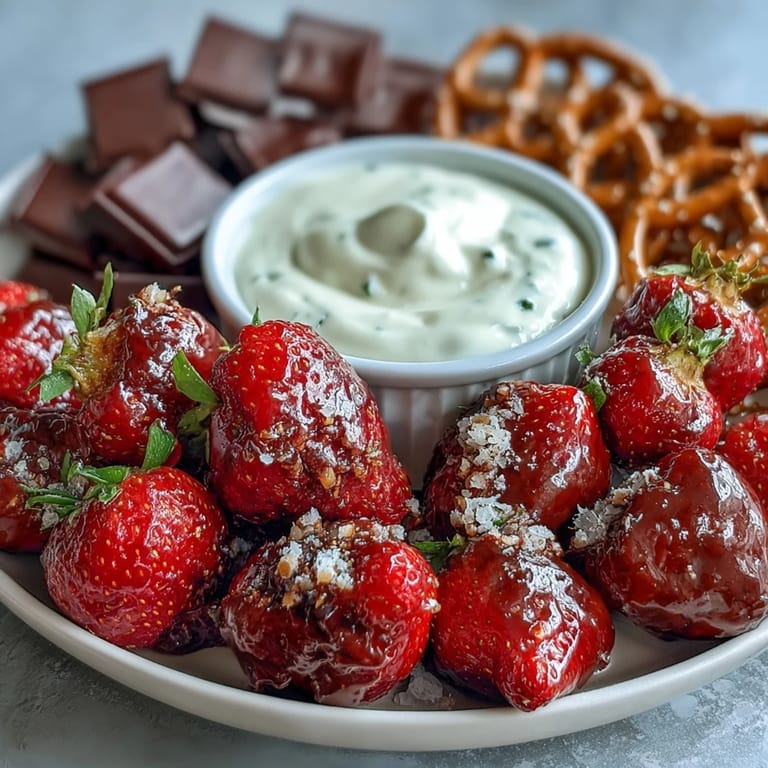 Creamy yogurt dip paired with juicy strawberries, grapes, and apples on a vibrant snack board perfect for sharing with friends.  