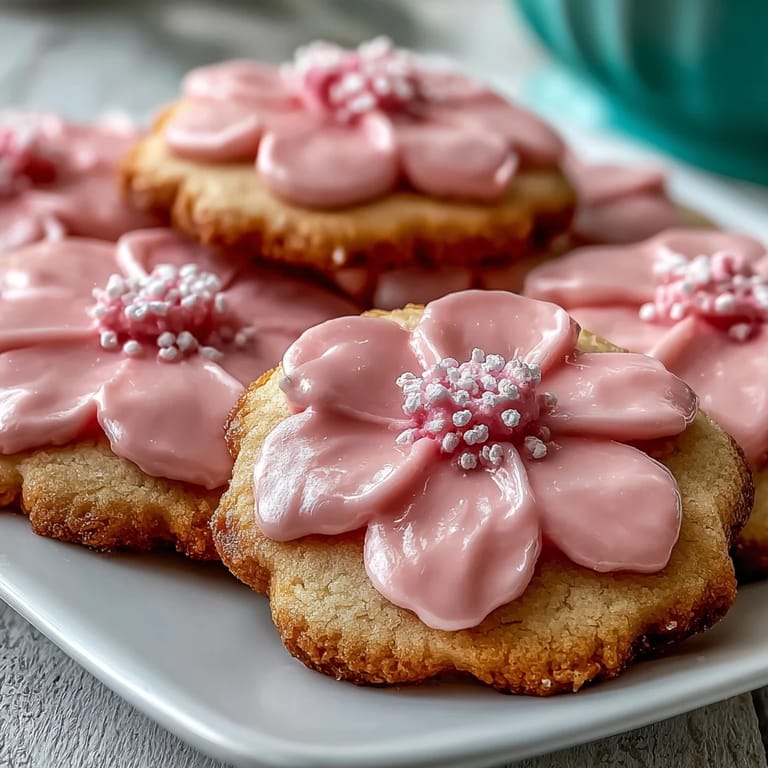 Delicate flower-shaped cookies with soft pastel royal icing, perfect for baby showers and festive gatherings.  