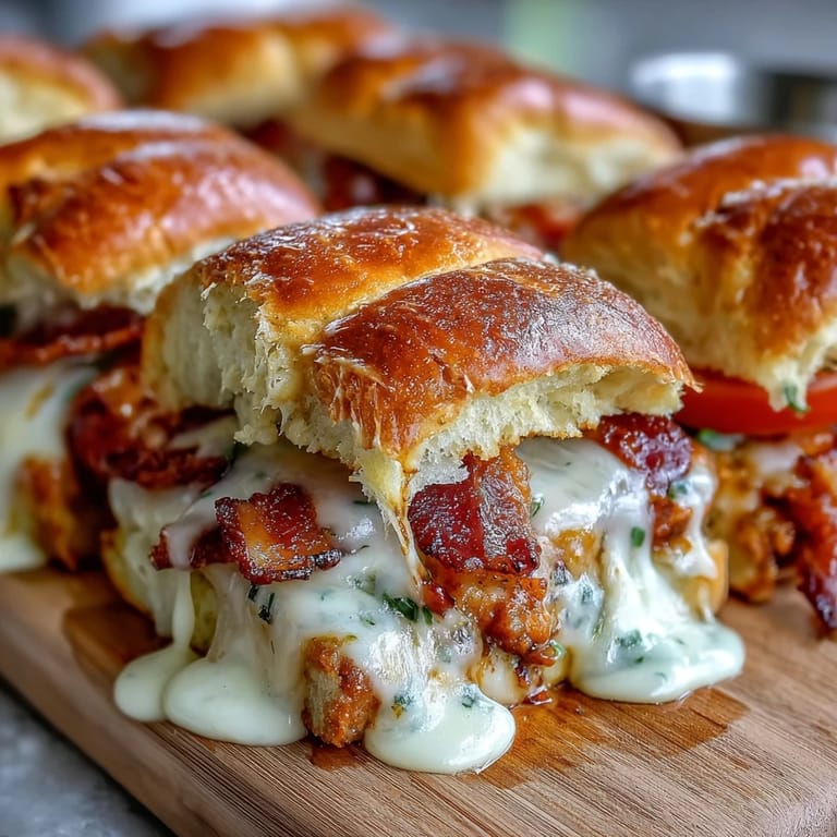 Gourmet sliders layered with turkey, bacon, and rich Mornay sauce, topped with Parmesan and fresh parsley.  